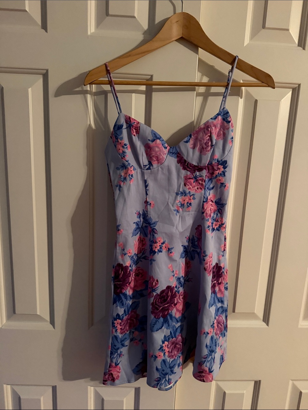 Floral Slip Dress with Spaghetti Straps - Blue with roses